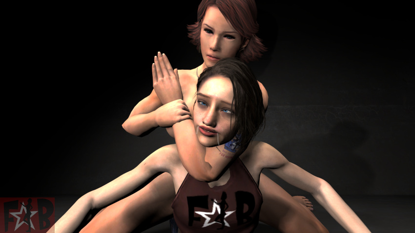 2girls 3d choke_hold drool drooling filly_buster filly_buster_(character) meryl_silverburgh metal_gear metal_gear_solid metal_gear_solid_4 muscular muscular_female original_character sfm source_filmmaker tattoo