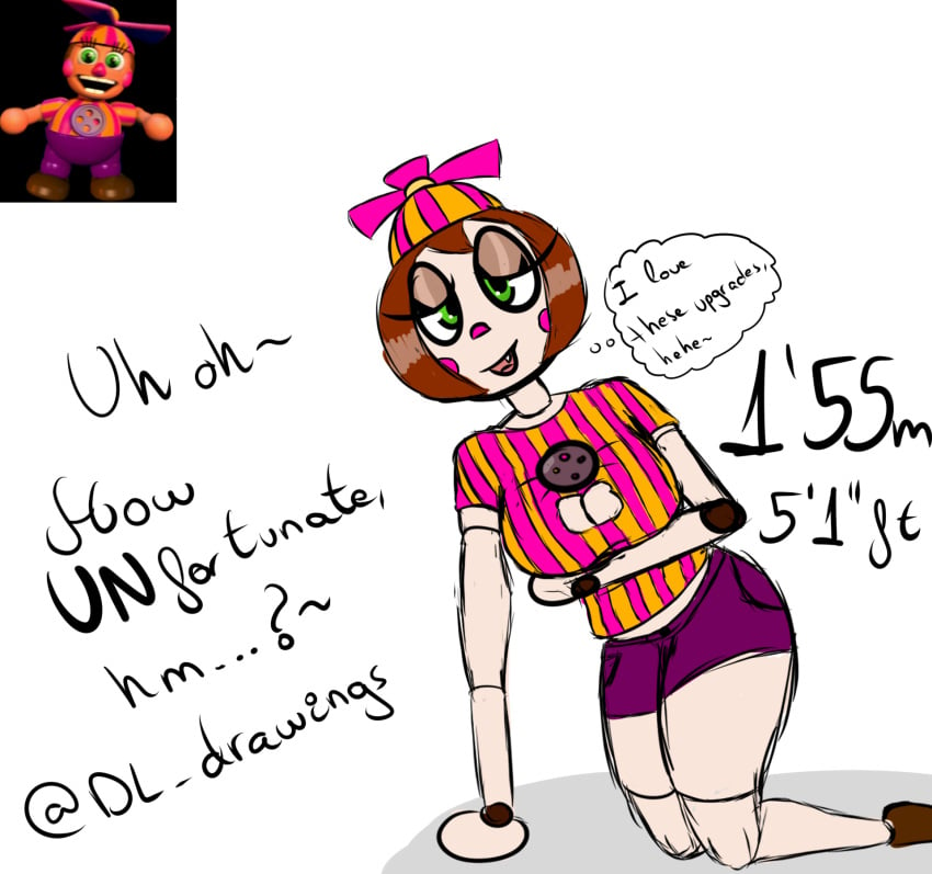 1girls artist_name breast_squeeze breast_squish breasts brown_hair cleavage clothed clothing crossed_legs dee_dee_(ucn) desesperadoleon doll english_text five_nights_at_freddy's front_view hat height kneeling number pink_eyes pupils scottgames short_hair text twitter_username ultimate_custom_night