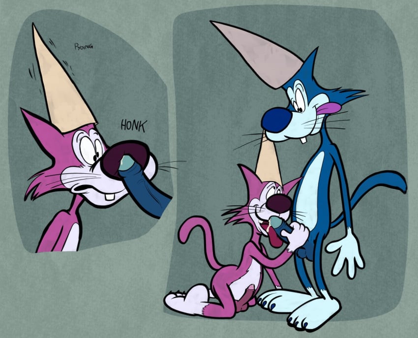 anthro blue_fur bundog claws feline feline furry gay hat male male_only oral pink_fur tail terrytoons tongue_out whiskers yaoi