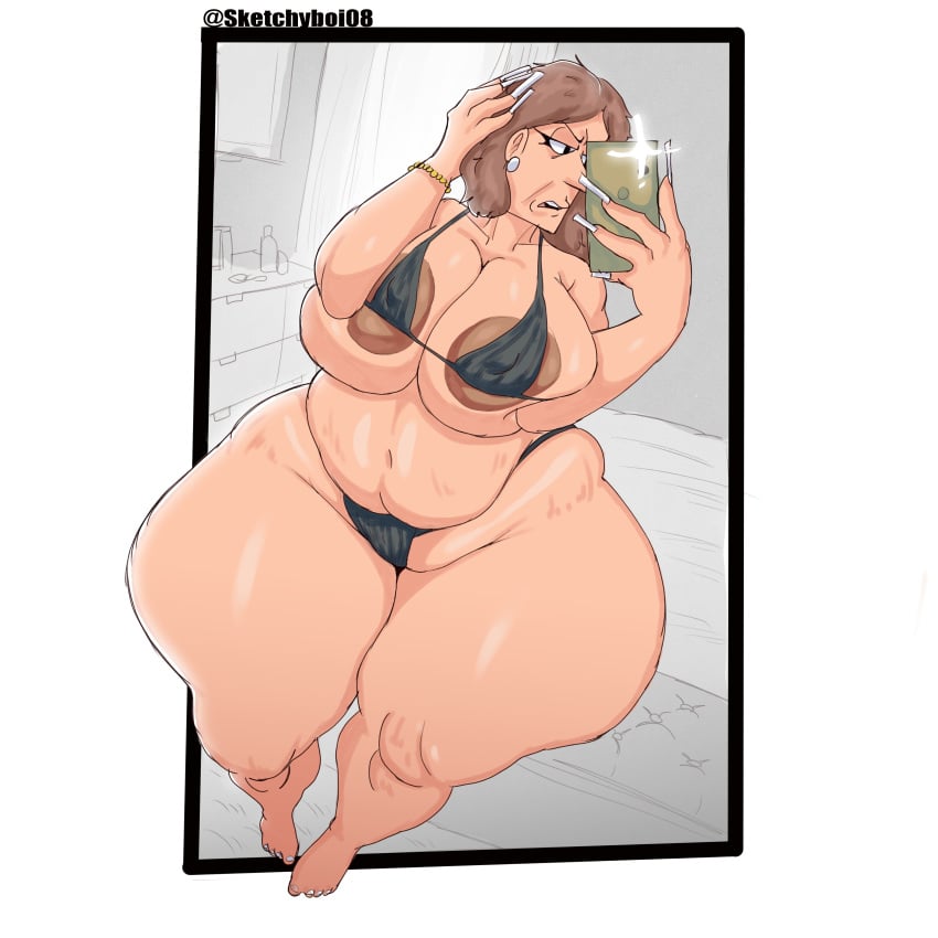 1girls bikini cellphone chubby doughy_ass dumptruck_ass dumptruck_butt huge_breasts karen karen_(meme) karen_(sketchyboi08) light-skinned_female light_skin mature_female micro_bikini selfie sketchyboi08 thick_thighs voluptuous wide_hips