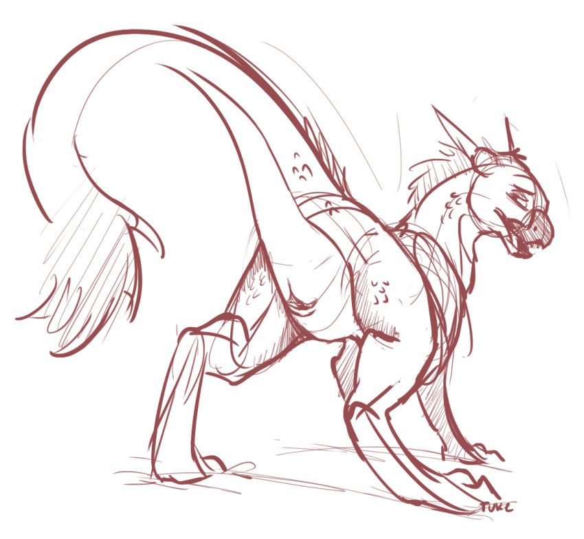 ambiguous_gender animal_genitalia ass cloaca dragon feral genitals horn looking_back monochrome nude open_mouth presenting presenting_cloaca presenting_hindquarters scales simple_background sketch solo tail_tuft tuft tuke white_background wingless_dragon