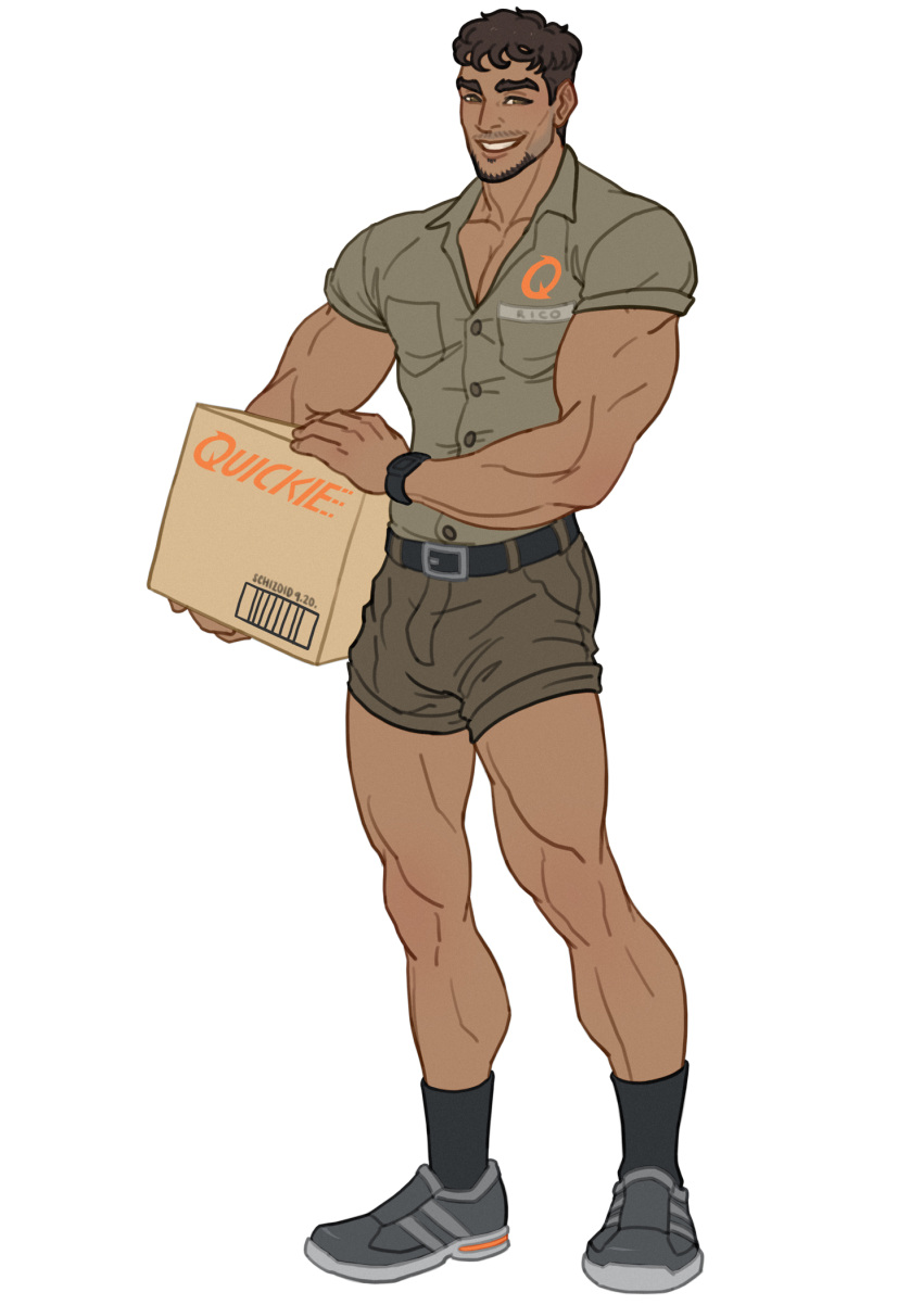 beefy big_arms big_biceps bulge daddy delivery_boy dilftown fit flaccid light-skinned_male light_skin male male_only manly melanin muscles muscular muscular_male package rico_souza schizoid short_shorts shorts solo solo_male twitter_user_oc