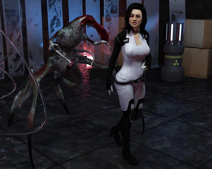 1boy 1girls 3d alien big_ass big_breasts big_butt black_hair blue_eyes bodysuit boots captured catsuit caught cerberus female geebee genitals interspecies kidnapped male mass_effect mass_effect_2 mass_effect_3 miranda_lawson rape surprise surprise_sex surprised zoophilia