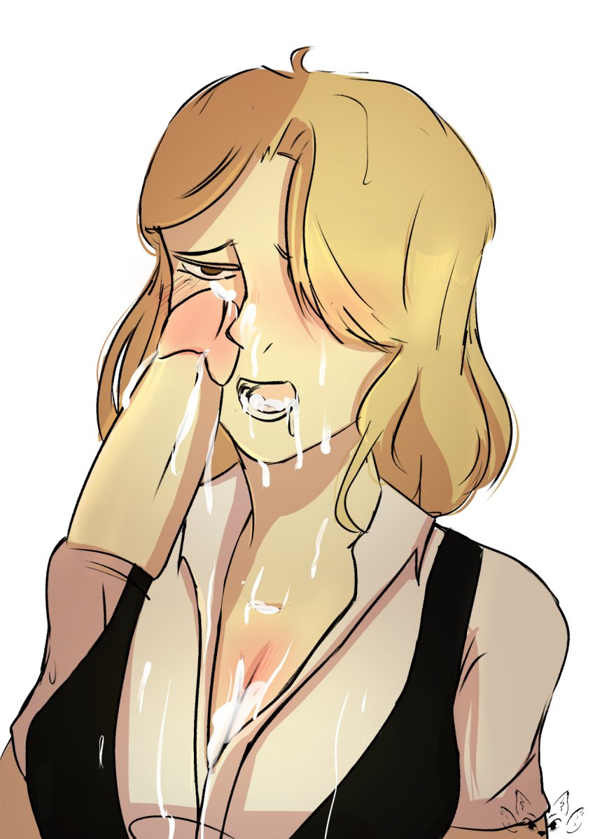 andi_jones artist_request big_breasts blonde_hair blonde_hair_over_one_eye blushing cleavage cum cum_in_mouth cum_on_breasts cum_on_face disembodied_penis grand_theft_auto grand_theft_auto_v nopixel penis tagme_(artist) unseen_male_face