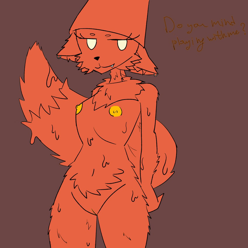 1girls animal_nose anthro breasts catte_(kaiju_paradise) chara_wantrp cone ears_down eyelashes fur furry gootraxian kaiju_paradise nipples orange_fur piercings pussy roblox roblox_game rule_63 self_upload sharp_teeth source_request tail text yellow_nipples