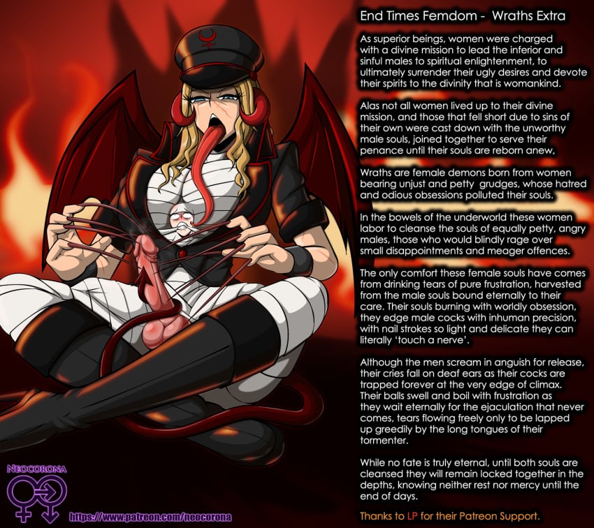 1boy 1girls 2d bondage caption cbt demon demon_girl edging english_text female femdom femdom_caption male malesub neocorona self_upload size_difference tagme