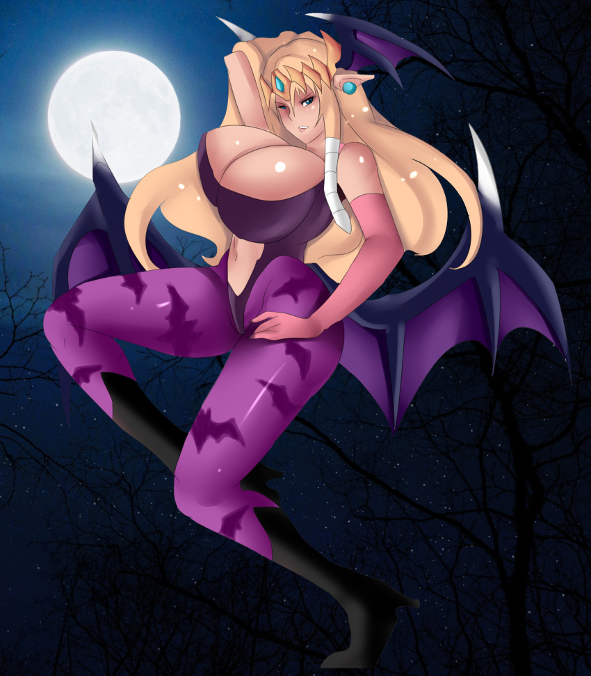 1girls alternate_breast_size clothing cosplay darkstalkers demon demon_girl female female_only hipponova huge_breasts large_breasts latex moon morrigan_aensland_(cosplay) navel nintendo princess_zelda solo succubus the_legend_of_zelda thick_thighs twilight_princess zelda_(twilight_princess)