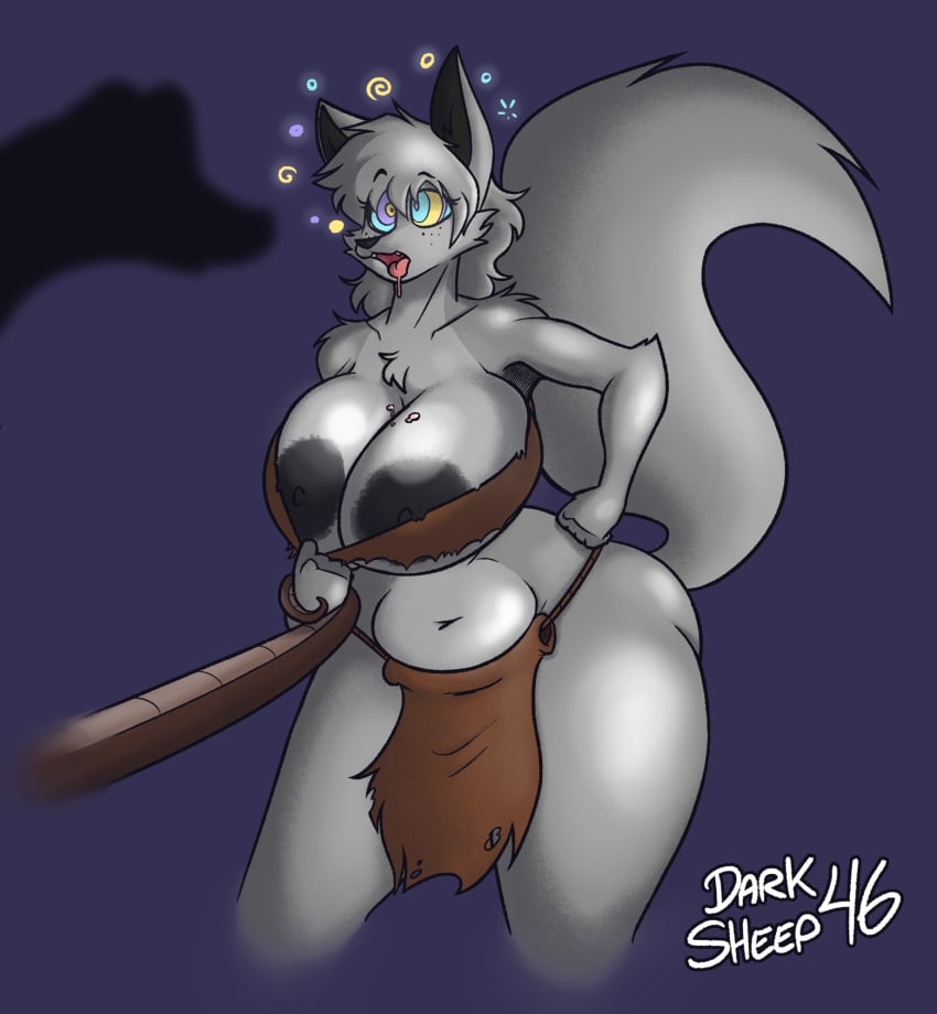 anthro big_breasts big_ears black_nipples black_nose bodily_fluids book bottomwear breasts canid canine canis chloe_(iamaneagle) clothing darksheep46 drooling duo eyebrow_through_hair eyebrows female feral fluffy fluffy_tail grey_body grey_hair hair happy hi_res humanoid hypno_(disambiguation) hypnosis hypnotized_undressing jungle loincloth male male/female mammal mind_control navel nipples saliva spiral spiral_eyes the tongue tongue_out translucent translucent_hair undressing wide_hips wolf