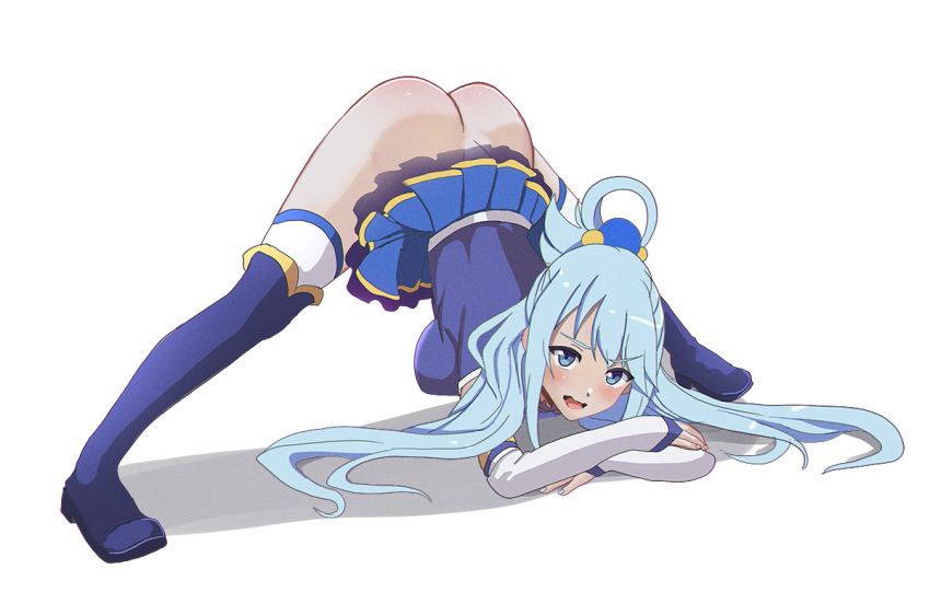 aqua_(konosuba) aruman ass ass_up blue_eyes blue_hair bottomless female female_only jack-o_pose jackochallenge kono_subarashii_sekai_ni_shukufuku_wo! solo