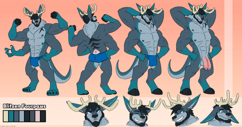 1boy anthro antlers bulge capreoline cervid clothing digitigrade diphallia diphallism facial_piercing genitals hindpaw hooves horn juniorjosi kangaroo macropod male male_only mammal marsupial multi_arm multi_genitalia multi_limb multi_pec multi_penis muscular muscular_male nose_piercing nose_ring nude paws penis piercing reindeer solo solo_male speedo standing swimwear thick_tail thong_underwear