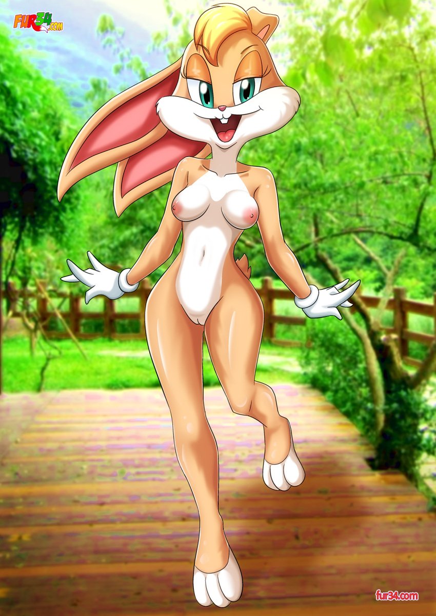 1girls anthro bbmbbf breasts female female_only fur34 furry lola_bunny looking_at_viewer looney_tunes nude open_mouth palcomix pussy rabbit solo standing tongue warner_brothers