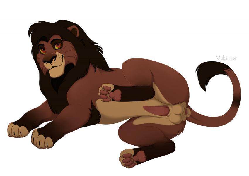 1boy 2022 anatomically_correct anatomically_correct_anus anatomically_correct_genitalia anatomically_correct_penis animal_genitalia anus balls brown_body brown_fur brown_mane claws disney erection eyebrows felid feral fur genitals glistening glistening_eyes hiked_leg lion lying male male_only mammal mane mukarmor nude on_side pantherine pawpads paws penis perineum pink_pawpads quadruped raised_leg red_(redlinelies) red_eyes sheath simple_background smile solo tan_body tan_fur the_lion_king whiskers white_background yellow_sclera