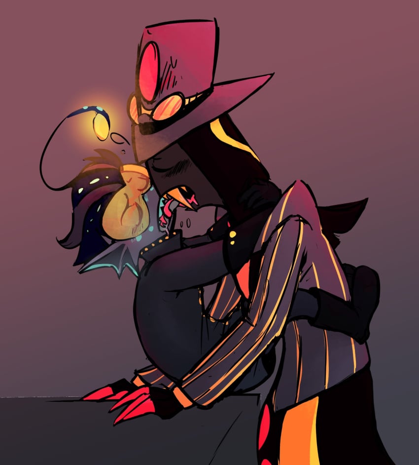 artsehole baxter_(hazbin_hotel) blush colored full_body fully_clothed gay hazbin_hotel height_difference making_out short_boy sir_pentious_(hazbin_hotel)