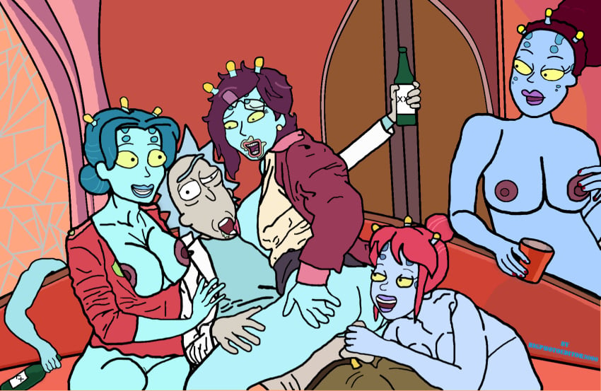 1boy 4girls 4girls1boy age_difference alien alien/human alien_girl anal anal_sex ass blue_body blue_hair blue_skin drunk drunk_sex human male nude on_couch orgy orgy_sex purple_hair red_hair rick_and_morty rick_sanchez sex unity_(rick_and_morty)