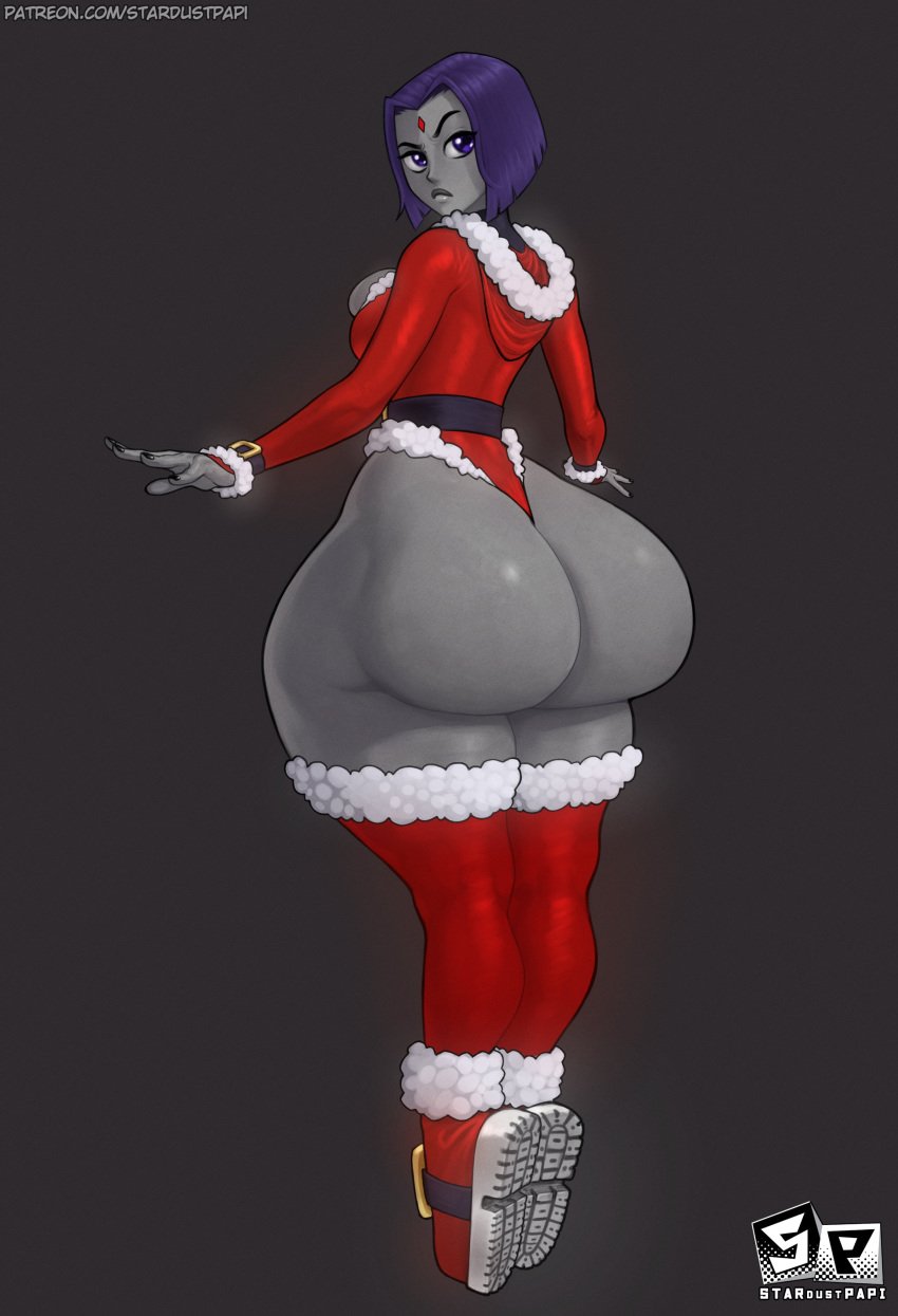 1girls ass big_ass bottom_heavy bubble_butt christmas christmas_outfit dat_ass dc fat_ass female female_only goth goth_girl grey_skin huge_ass ignantastro large_ass looking_back massive_ass purple_eyes purple_hair raven_(dc) solo stardustpapi teen_titans thick_ass thick_thighs wide_hips