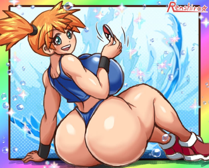 1girls ass big_ass big_breasts big_butt blue_sports_bra blue_thong breasts butt female female_only huge_ass huge_breasts huge_butt kasumi_(pokemon) misty_(pokemon) pokemon shoes solo solo_female solo_only sports_bra swimwear thong