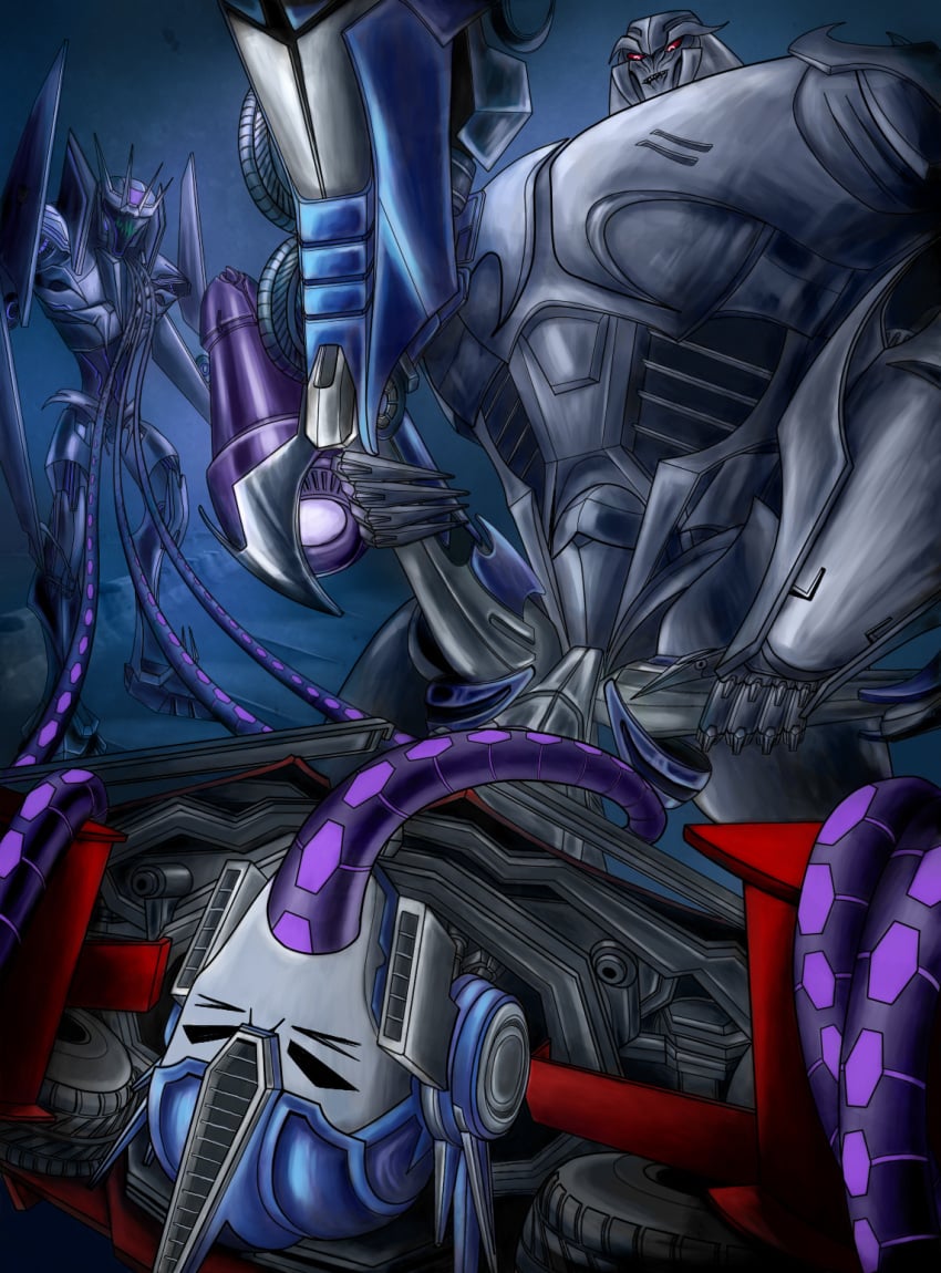 3boys diable6 megatron optimus_prime soundwave tentacle tentacle_in_mouth transformers transformers_prime yaoi