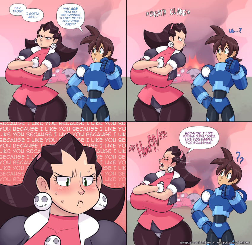 1boy 1female 1girls big_hips breasts cobatsart english_text fanart female huge_breasts male mega_man mega_man_legends mega_man_volnutt milf pirate solo_female tagme thick thick_thighs tron_bonne tsundere