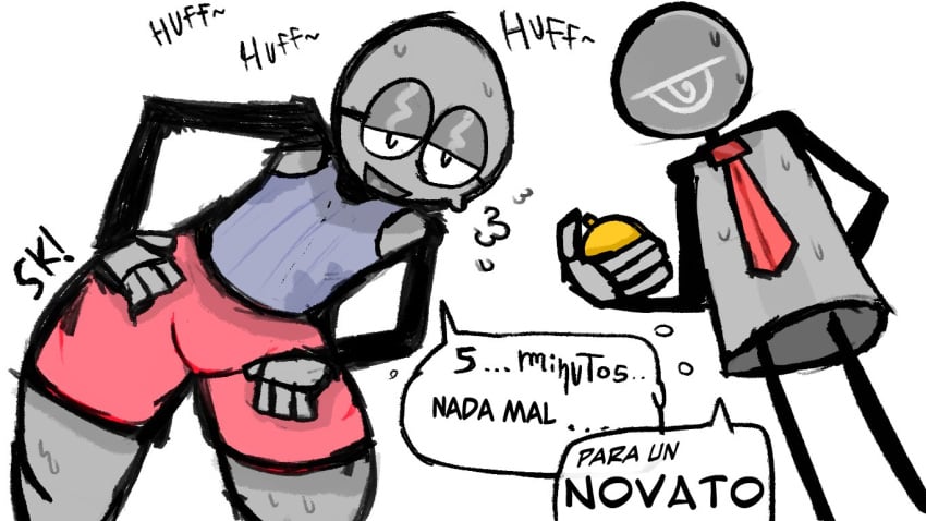 breathing_heavily breathing_noises el_sick excercise_shorts femboy gym_clothes male_only nerd nerdy spanish_dialogue spanish_text sweat sweatdrop sweating sweaty sweaty_body tagme tagme_(character)