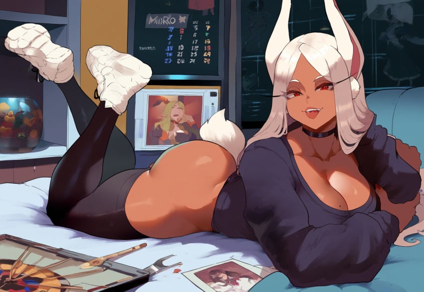 1girls ai_generated ass bedroom big_breasts dark-skinned_female dark_skin female large_breasts miruko mullon my_hero_academia novelai rumi_usagiyama