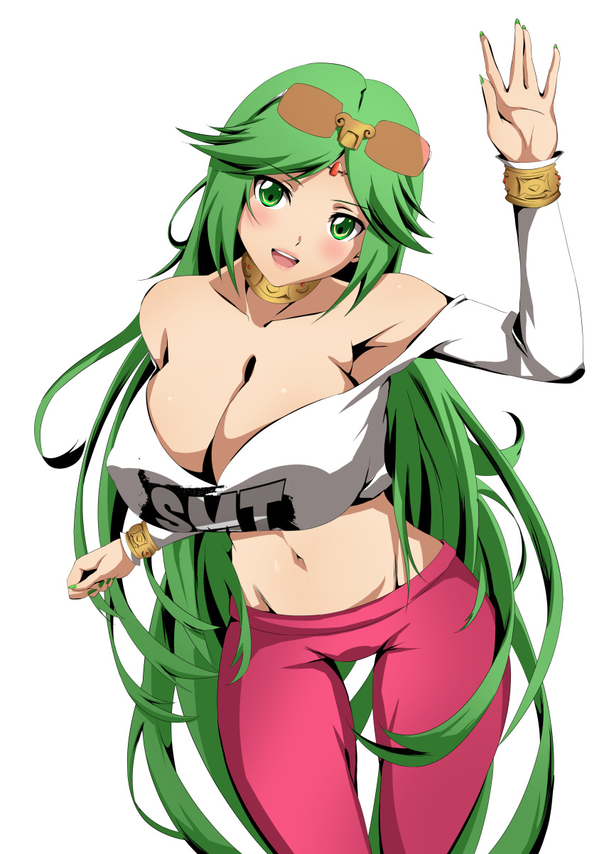 1girls alluring bare_shoulders belly belly_button big_breasts bracelet breasts busty choker cleavage crop_top curvaceous curvy excaliblader female female_focus female_only glasses glasses_on_head goddess gold_jewelry green_eyes green_hair hips huge_breasts kid_icarus kid_icarus_uprising long_hair midriff midriff_baring_shirt nail_polish navel nintendo nipple_bulge nipples_visible_through_clothing palutena pink_pants skin smile smiling smiling_at_viewer very_long_hair voluptuous waving