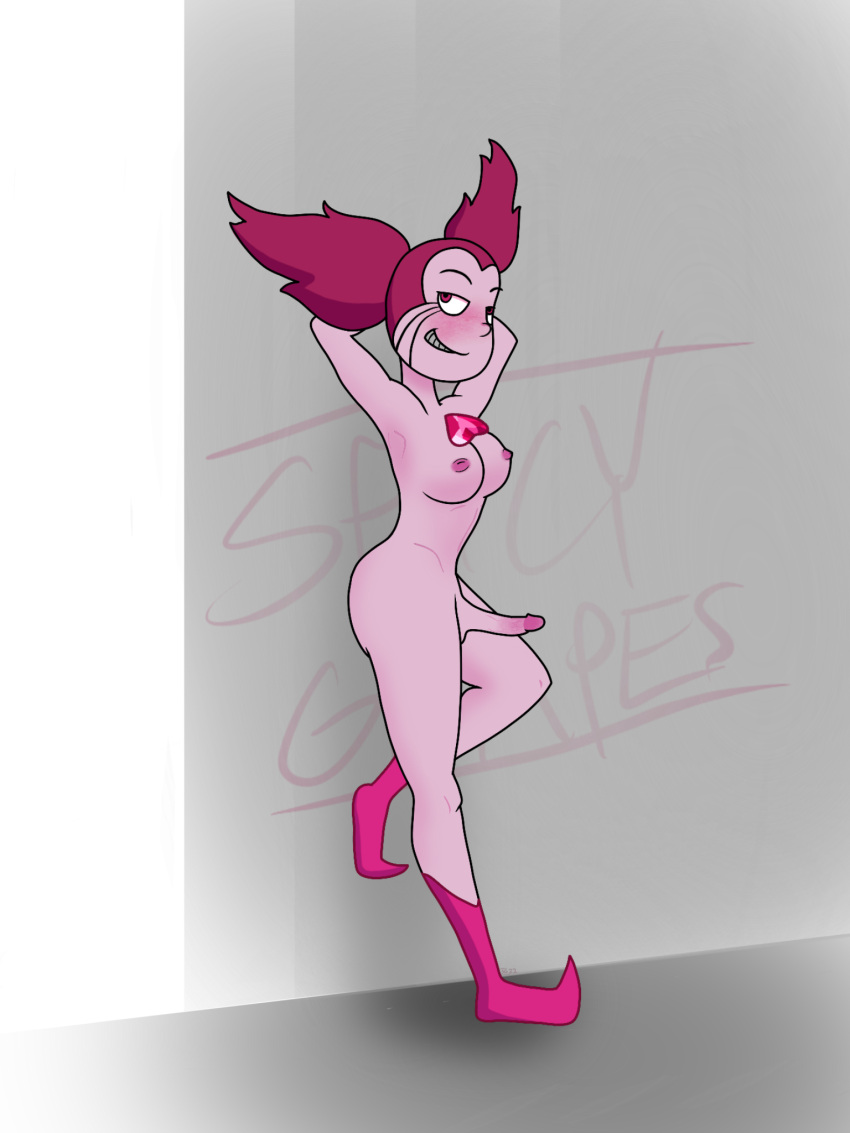 1futa areolae big_breasts breasts erection futa_only futanari humanoid humanoid_penis leaning_against_wall nipples nude penis solo spicy_grapes_(artist) spicygrapes spinel spinel_(steven_universe) standing steven_universe