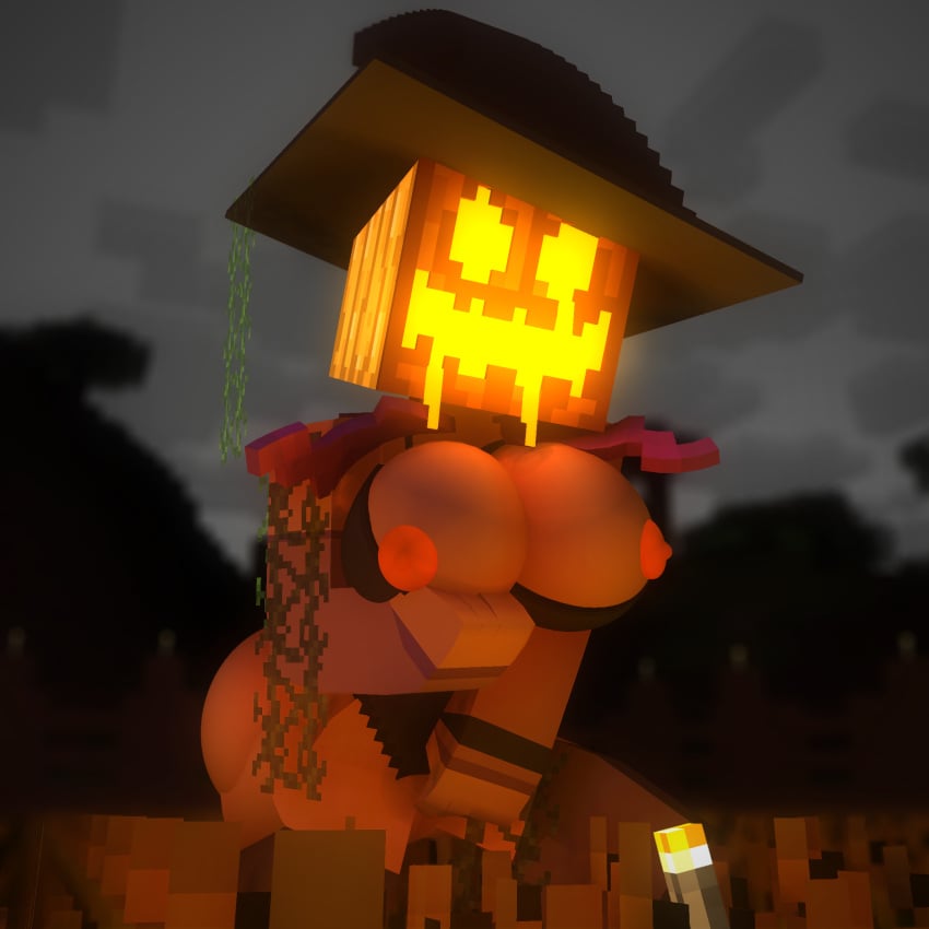 1girls 3d breasts clothing cuteskyler female female_only halloween leotard lifting_leg mine-imator minecraft nipples outdoors outside plant_humanoid presenting_balls pulling_down_shirt pumpkin pumpkin_head purple_hair revealing_breasts solo solo_female witch_hat