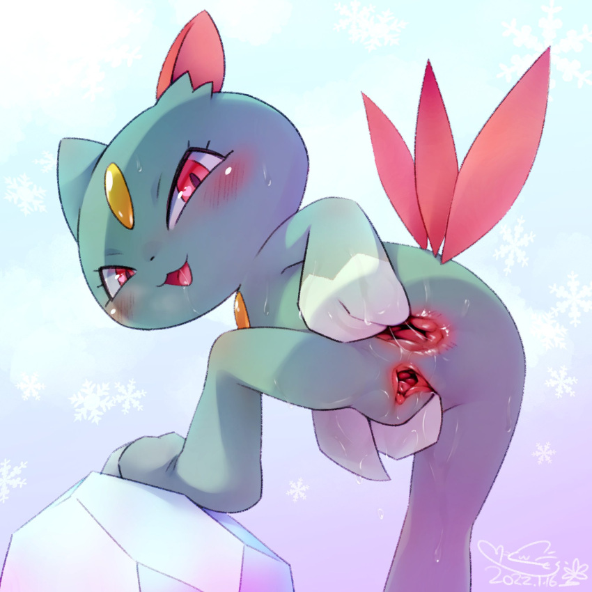 :3 anus ass blush bodily_fluids clitoris cotora drooling feathers female fur furry furry_only genital_fluids genitals hi_res ice looking_at_viewer looking_back nintendo open_mouth pokemon pokemon_(species) presenting presenting_anus presenting_hindquarters presenting_pussy pussy rear_view red_eyes saliva saliva_string semi-anthro sneasel snow solo spread_anus spread_butt spread_pussy spreading tail tail_feathers tongue urethra video_games