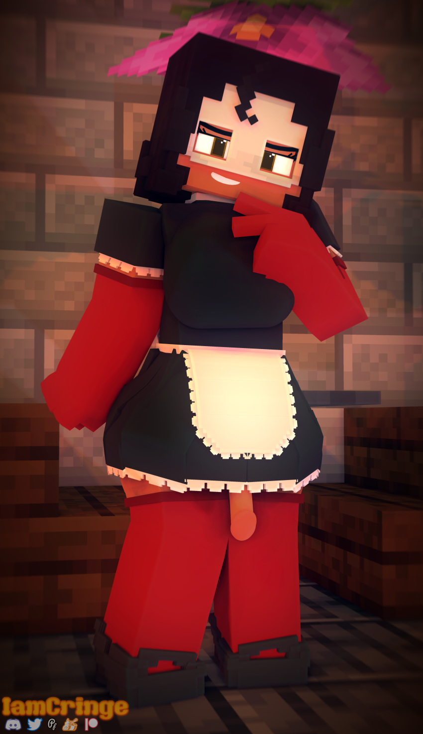 1futa 3d apron briana_(iamcringe) brown_eyes character commission dark-skinned_futanari dark_hair dark_skin dress futa_only futanari gloves iamcringe long_gloves looking_at_viewer maid_apron mask mine-imator minecraft penis penis_under_clothes solo tagme thighhighs