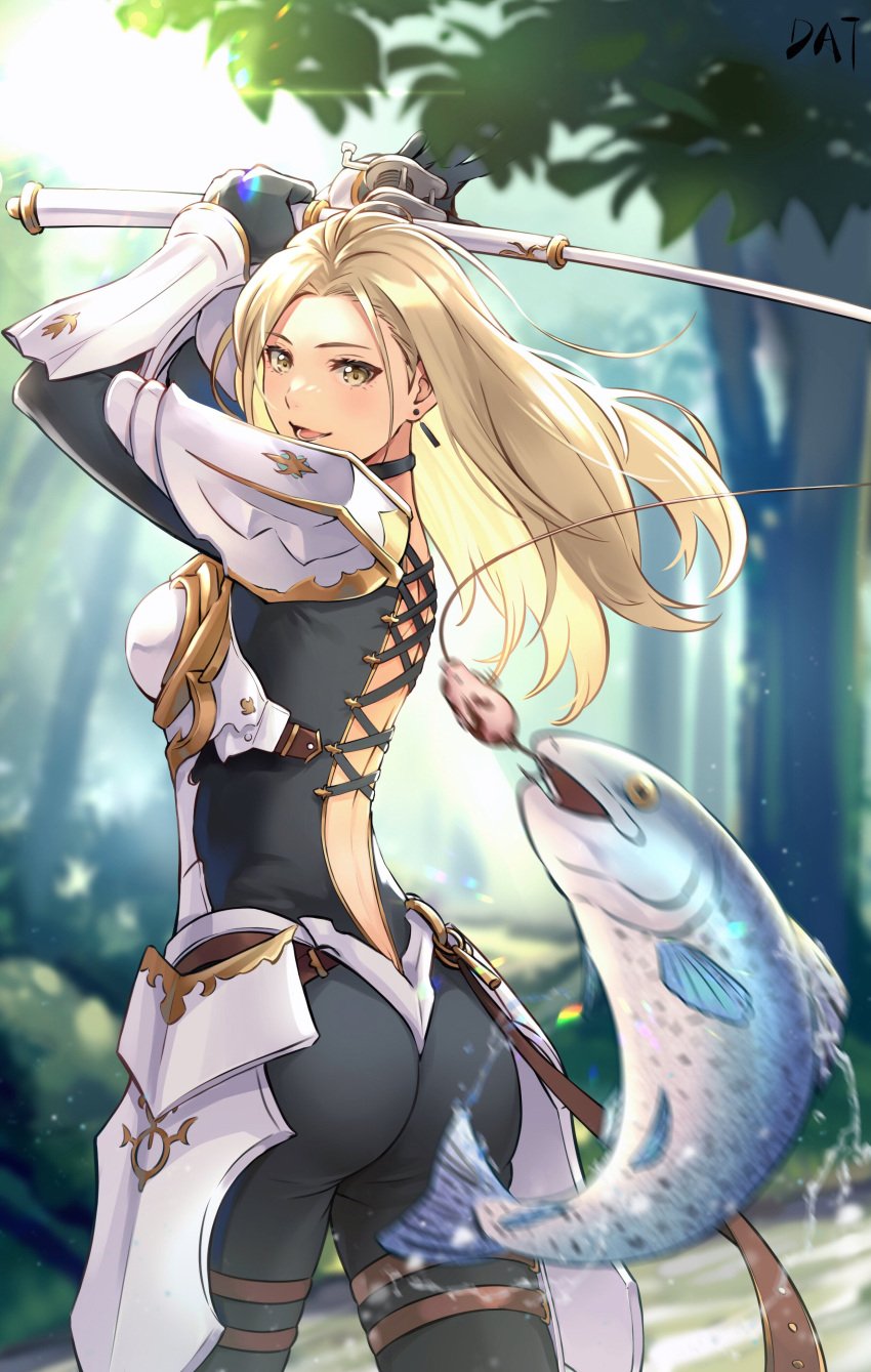 armor ass backboob big_ass big_butt blonde_hair breasts clothed da-cart fish fishing_rod huge_ass kisara_(tales) long_hair tales_of_(series) tales_of_arise tight_clothing wide_hips