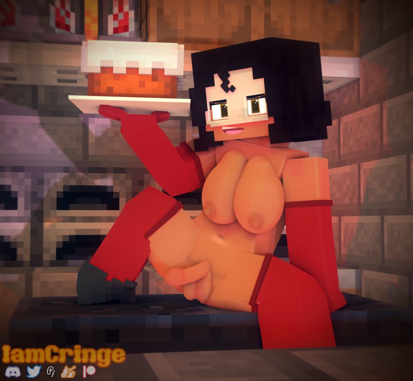 1futa 3d areolae balls breasts brianna_bones brown_eyes cake commission dark-skinned_futanari dark_hair dark_nipples dark_skin food futa_only futanari holding_object human iamcringe looking_at_viewer mask mine-imator minecraft nipples open_mouth penis plate presenting solo tagme