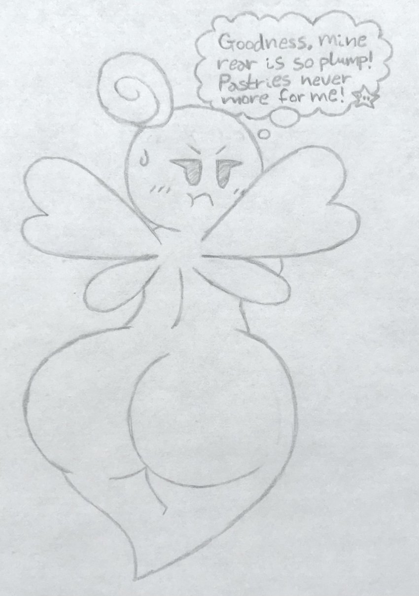 angel angel_wings angry ass big_ass big_butt blush breasts butt embarrassed looking_at_ass looking_at_butt looking_at_self luvbi mario_(series) monochrome nimbi nintendo paper_mario pout pouting sr64 super_paper_mario sweat thought_bubble traditional_media_(artwork)