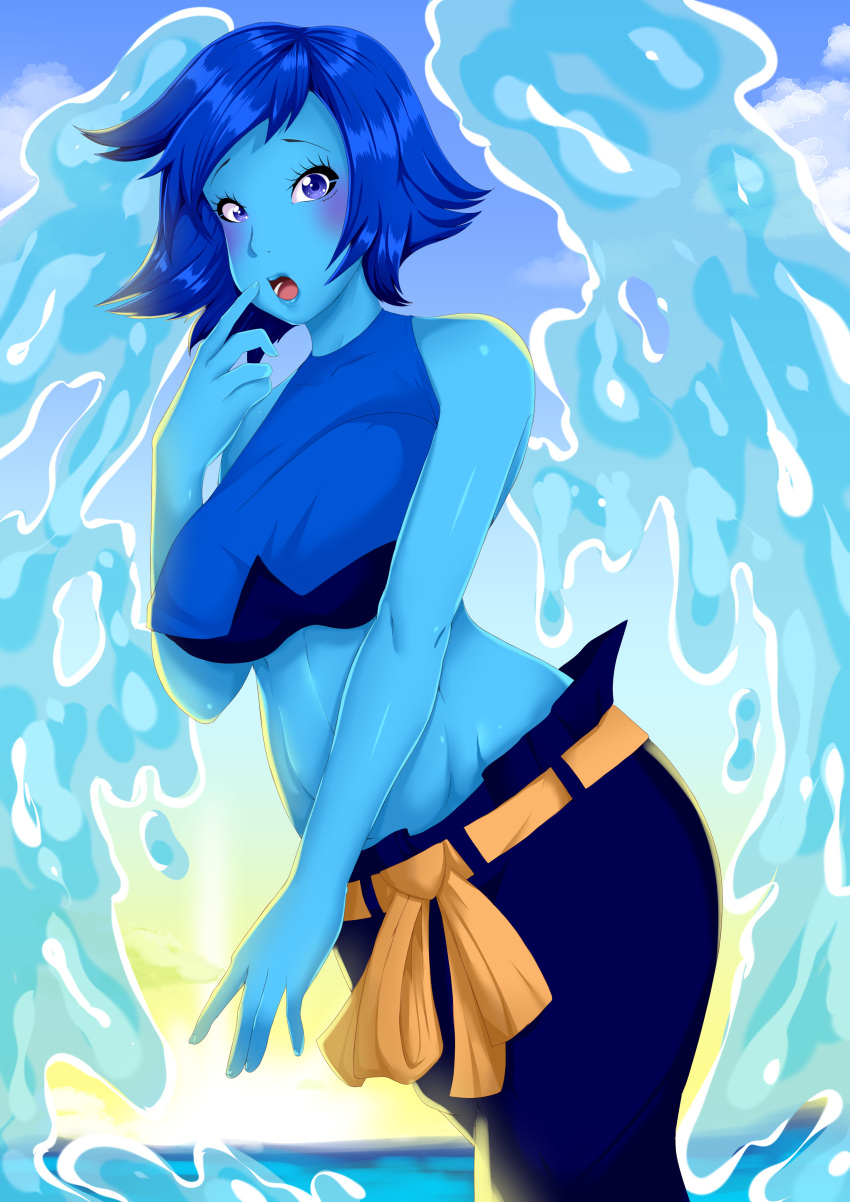 1girls big_breasts blue_eyes blue_hair blue_skin breasts clothed clothing female female_focus female_only gem_(species) haarmades highres lapis_lazuli_(steven_universe) looking_at_viewer open_mouth short_hair solo solo_female steven_universe tagme thick_thighs thighs water water_wings wings