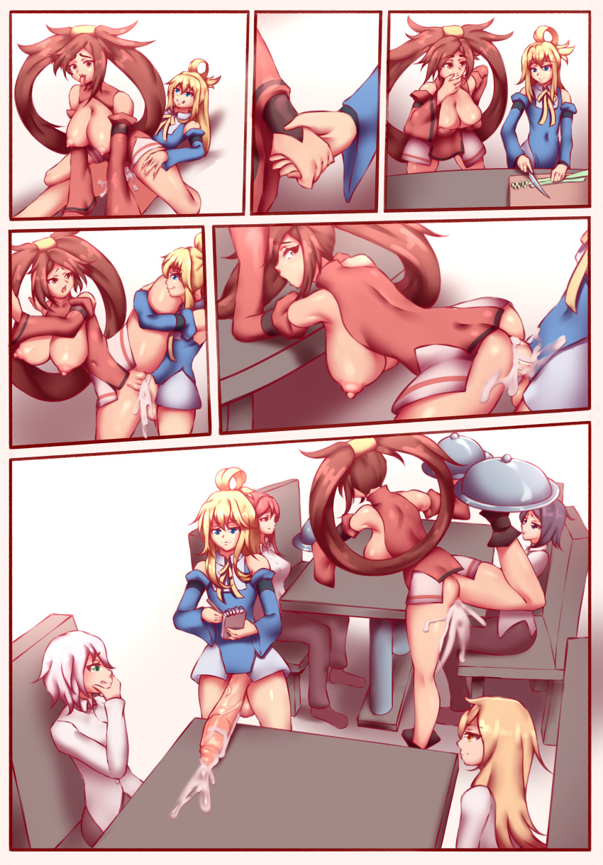 1boy 1girls ahe_gao breasts bridget clothing cum cum_in_pussy cum_inside cum_on_penis cum_on_thighs cumming erection exhibitionism female female_human female_on_top female_penetrated femboy femboy_on_female femboydom femsub from_behind gigantic_penis guilty_gear human kuradoberi_jam light-skinned_female light-skinned_femboy light-skinned_male light_skin male male_human male_penetrating male_penetrating_female maledom nipples open_mouth penetration penis sex standing straight tongue tongue_out truehustler vagina vaginal_penetration waitress