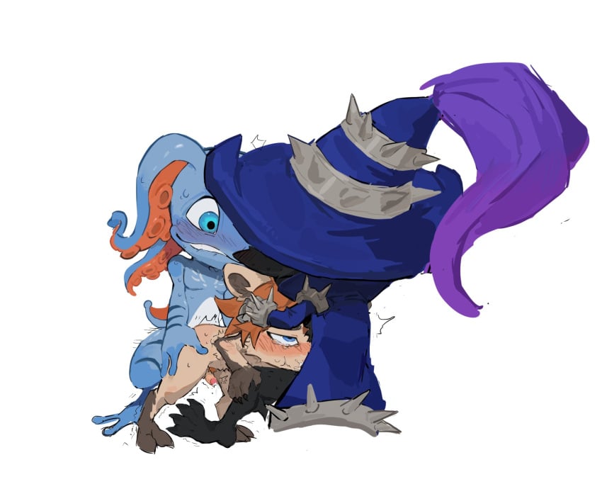 3boys anthro blushing cumming fizz_(lol) fur furry furry_only gay ghostgrass kennen league_of_legends male male_only threesome veigar yaoi yordle