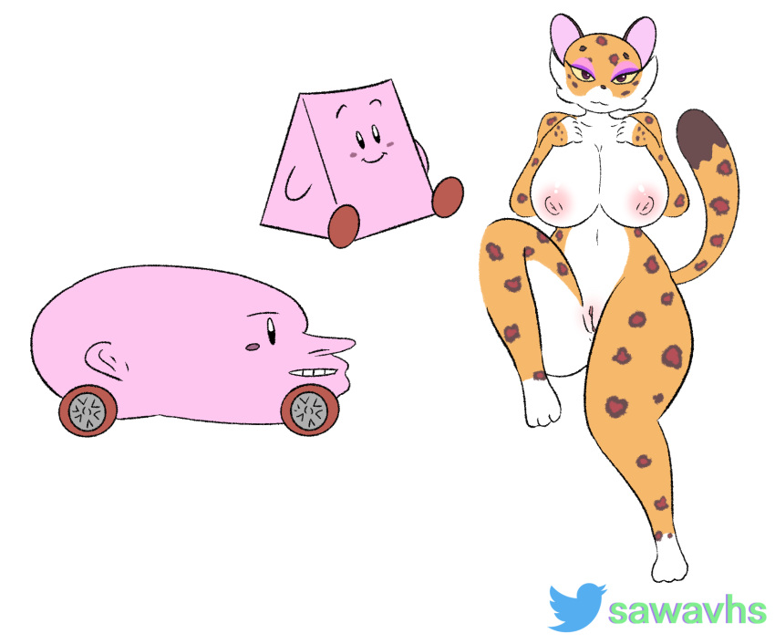 cat_ears cat_girl cat_humanoid cat_tail catgirl clawroline dababy feline huge_breasts kirby kirby_(series) kirby_and_the_forgotten_land looking_at_viewer meme mouthful_mode pussy sawavhs smile smiling smiling_at_viewer