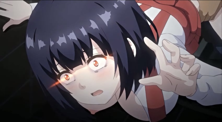 1boy 1girls anime_screencap big_breasts black_hair boob_out demon_girl ghost_girl glowing_eyes grabbing grabbing_ass grabbing_from_behind half-dressed hanako-san hentai japanese_mythology medial_ring overall_skirt possessed red_eyes scared screenshot shocked_expression shocked_eyes toilet_no_hanako-san toilet_no_hanako-san_vs_kukkyou_taimashi