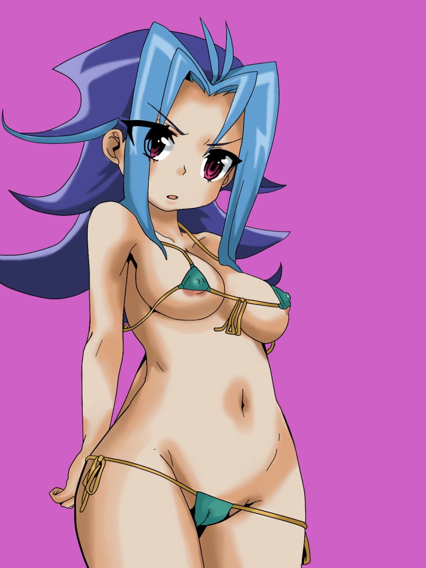 1girls aqua_hair bikini blue_hair clothing color_edit female huge_breasts kamishiro_rio milf navel nipples nude_female rio_kamishiro seductive violet_eyes yu-gi-oh! yu-gi-oh!_zexal zootan