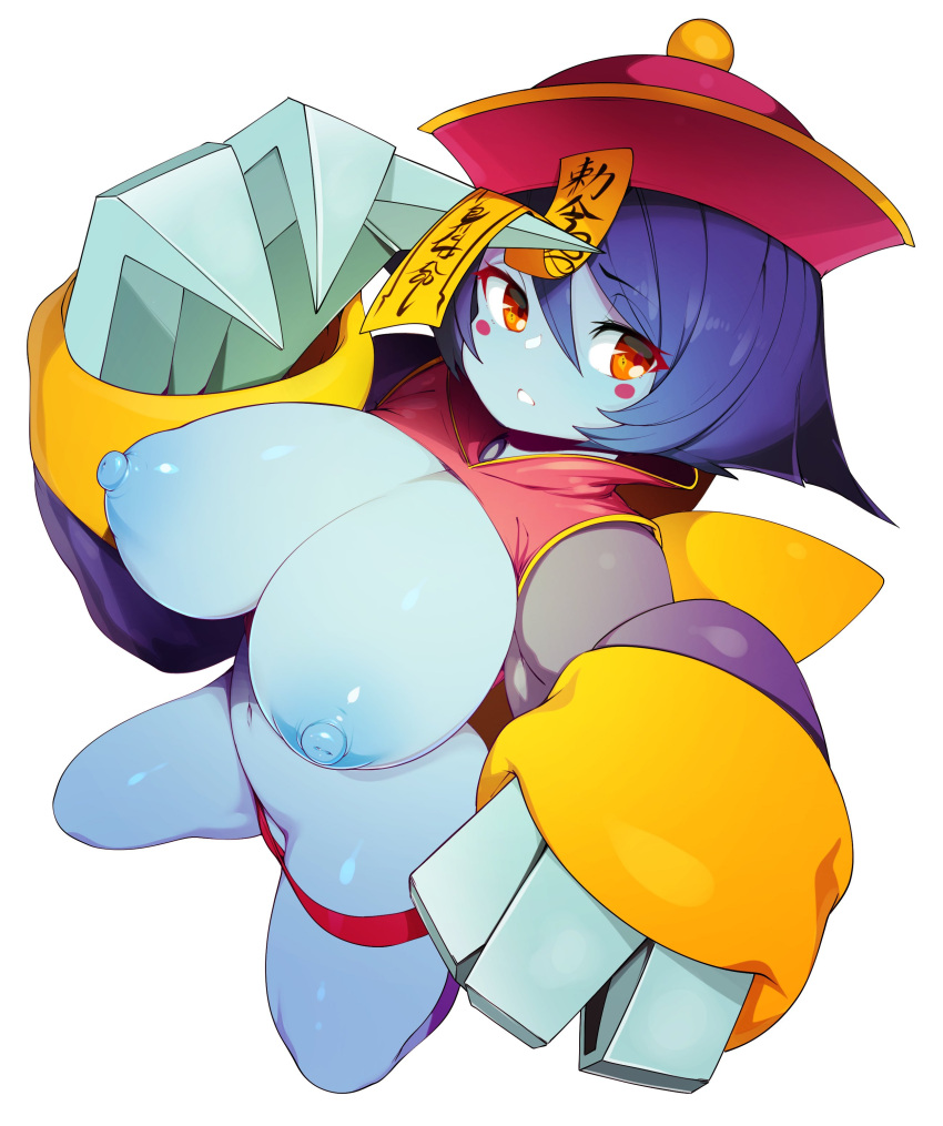 1girls 2020s 2022 areolae blue_skin breasts capcom chinese_clothes claws clothing darkstalkers erect_nipples female female_only hat hi_res hips hsien_ko huge_breasts jiangshi large_areolae large_breasts lei-lei lei_lei monster_girl nipples ofuda purple_hair short_hair simple_background sleeves slugbox thick_thighs thighs wide_hips yellow_eyes zombie zombie_girl