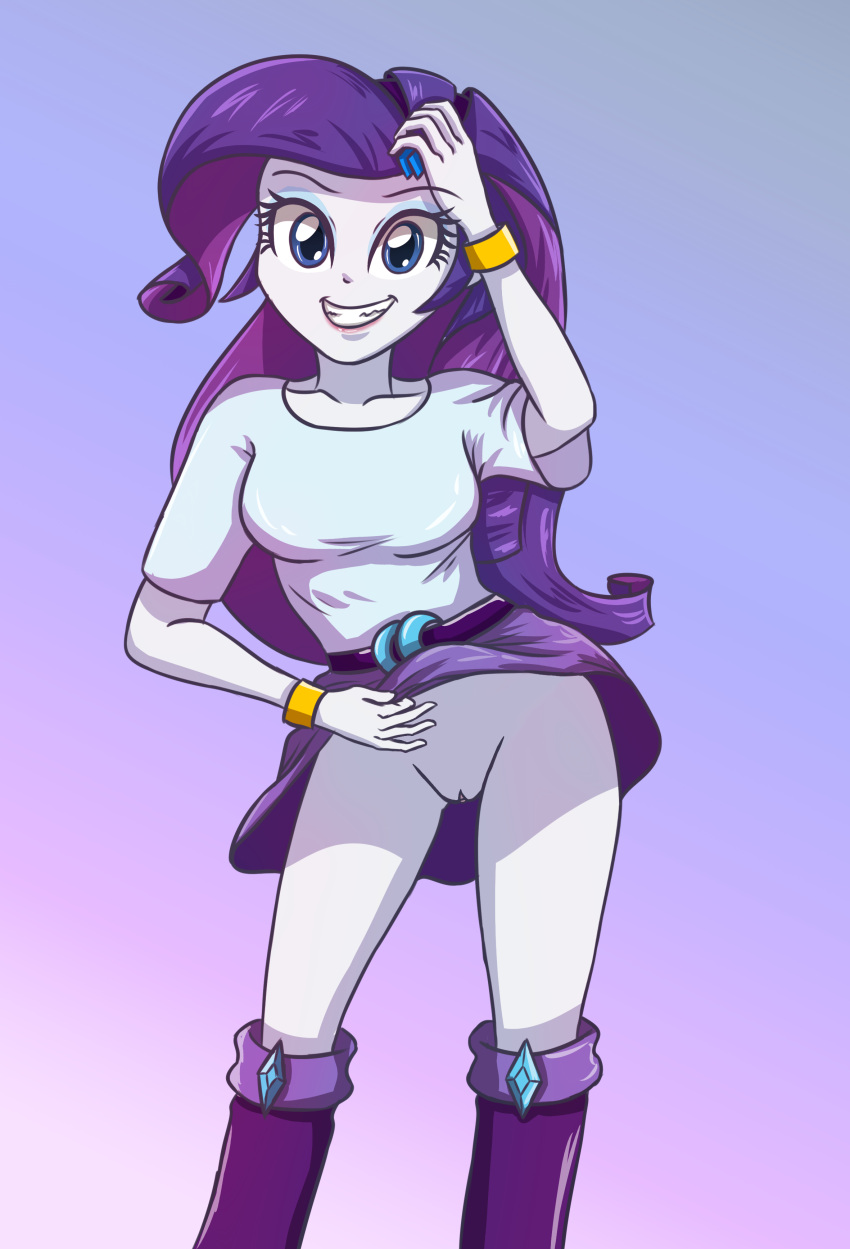 1girls boots bottomless breasts commando edit equestria_girls female friendship_is_magic hasbro my_little_pony my_little_pony_ no_panties nopan pussy rarity_(eg) rarity_(mlp) skirt skirt_lift smooth_skin solo solo_female sumin6301 thighs