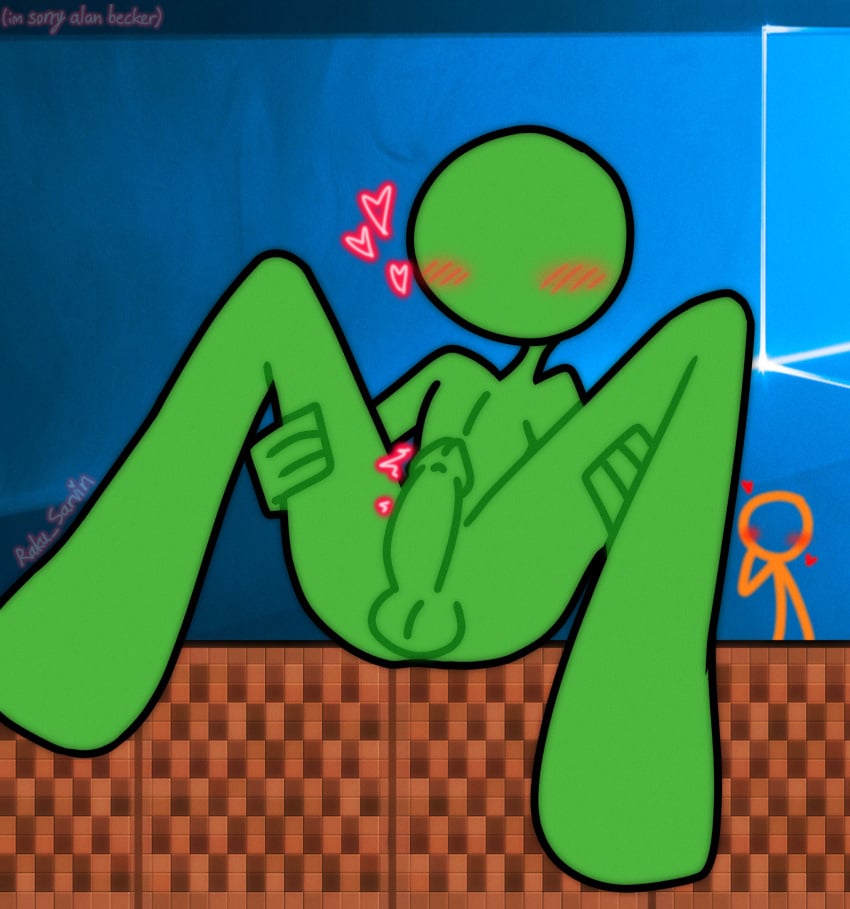 alan_becker animation_vs_minecraft animator_vs_animation blush gay green_(avm) green_body male male/male male_only microsoft microsoft_windows minecraft newgrounds no_face note_block orange_body presenting presenting_penis raku_sarvin sitting spread_legs stickfigure stickman the_second_coming_(animator_vs_animation) windows_10 yaoi youtube