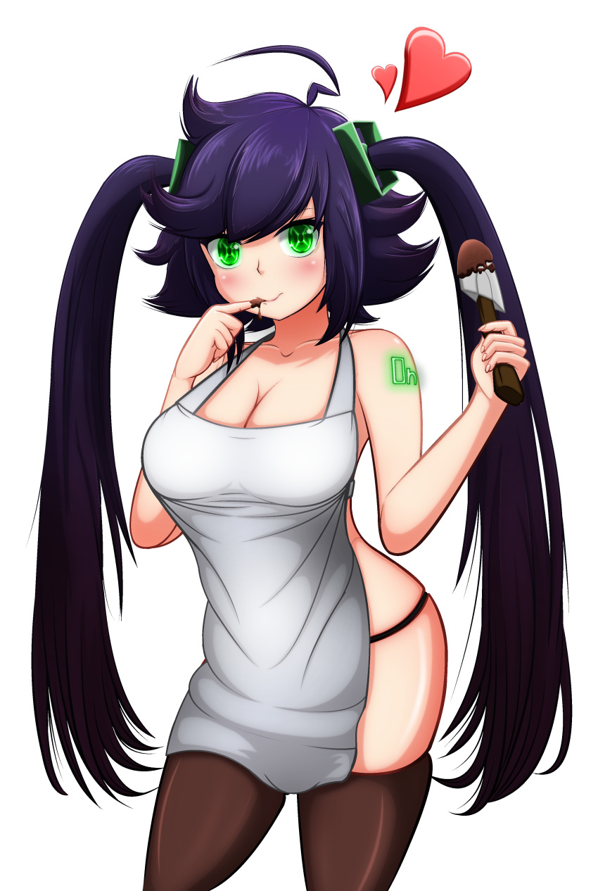 1girls alternate_version_available apron blush blush breasts chocolate female female_only glowing_eyes green_eyes heart heart ic0n internecion_cube medium_breasts naked_apron nipples no_bra nude panties png purple_hair