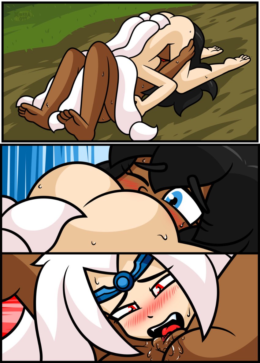 2girls 69 69_position ass ass_up black_hair blue_eyes blush breasts bright_darkness butt butt_up chocolate_and_vanilla comic comic_page command command_spell control_collar cunnilingus dark-skinned_female dark_skin dialogue dominant dominant_female domination enchantment fangs female_focus female_only hairless_pussy hands_on_legs headband headband_only interracial interracial_yuri laying_on_back laying_on_ground legs_wrapped_around_partner licking licking_pussy light-skinned_female long_hair moan moaning moaning_in_pleasure multiple_girls naked naked_female nipples nude nude_female on_back one_eye_closed one_eye_open oral_sex outdoors pale-skinned_female priestess pubic_hair pussy pussy_juice red_eyes rough_sex sex speech_bubble stomach_tattoo sweat sweaty text tongue_fucking tongue_on_pussy tongue_out wet_pussy white_hair witch xierra099 yuri