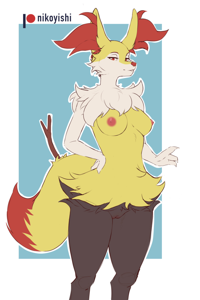 2022 2:3 anthro braixen breasts conditional_dnp female fluffy fur furry furry_only genitals hi_res inner_ear_fluff looking_at_viewer neck_tuft nikoyishi nintendo nude pokémon_(species) pokemon pokemon_(species) pussy standing tail tuft video_games