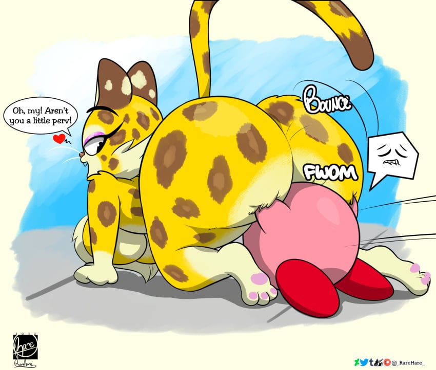 all_fours anthro ass big_butt breasts clawroline felid female fur hi_res huge_butt kirby_(series) larger_female mammal nintendo pantherine rarehare size_difference spots spotted_body spotted_fur stinkface video_games