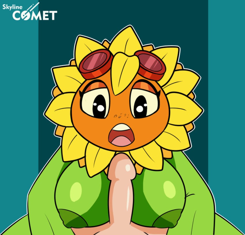 animated big_breasts cum flower human_on_plantie plant plant_girl plantie plants_vs_zombies plants_vs_zombies:_heroes skyline_comet solar_flare_(pvz) sucking_penis sunflower_(pvz)