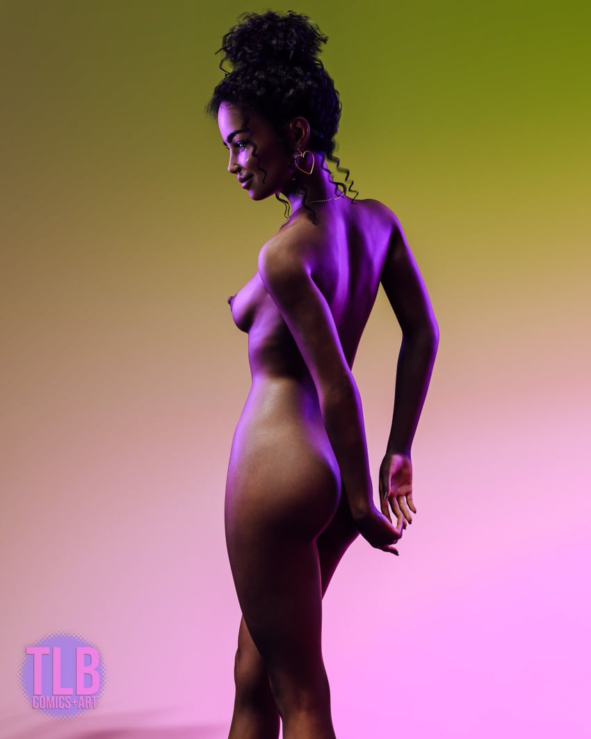 1girls 3d black_hair dark-skinned_female dark_skin earrings female female_only gradient_background heart-shaped_earrings heart_earrings medium_breasts naked_necklace necklace nude nude_female original original_character shayla_(thelostboyz) slushe_(website) solo solo_female standing thelostboyz