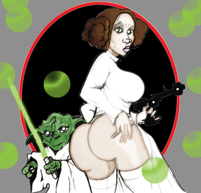 1girls a_new_hope ass dat_ass princess_leia_organa star_wars tagme yoda yoda's_species