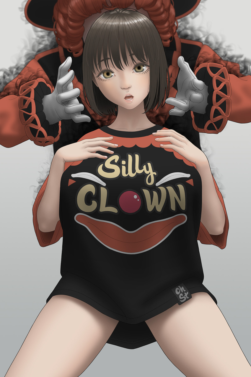 1boy 1girls brown_hair chst clown clown_shirt pale_skin red_hair spooky