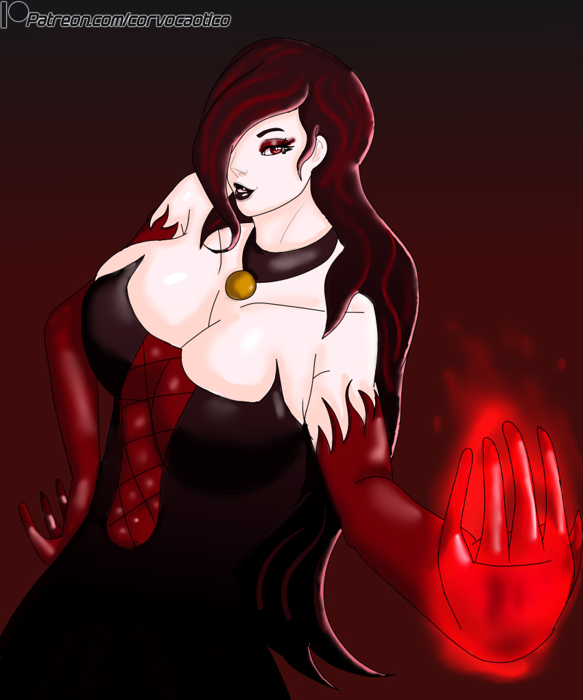 art_giveway art_raffle black_hair black_lips corvo_caotico drawfanat_1992 fanmon female oc original_character original_characters red_eyes witch yami